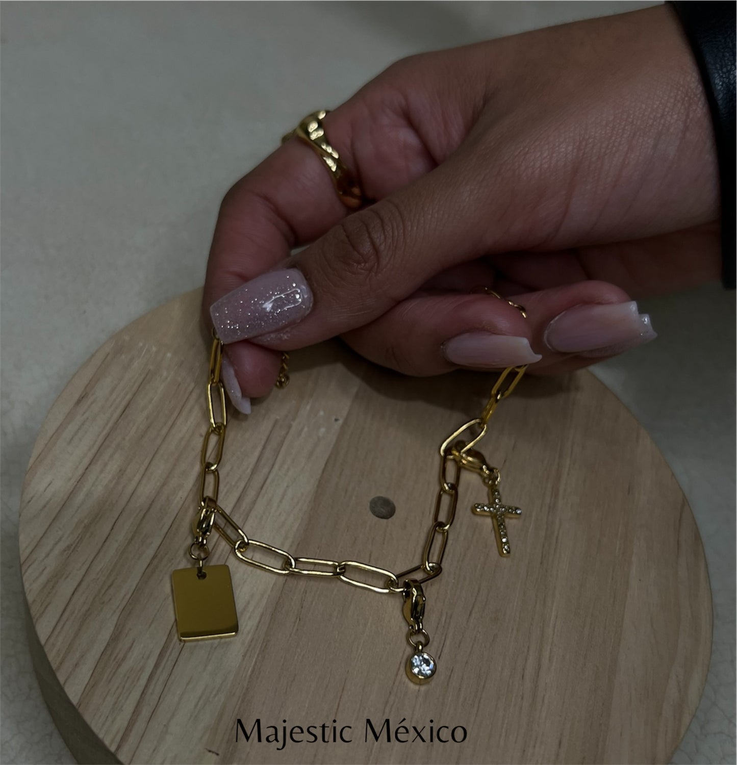 PULSERA CRUZ CON CRISTAL Y PLACA