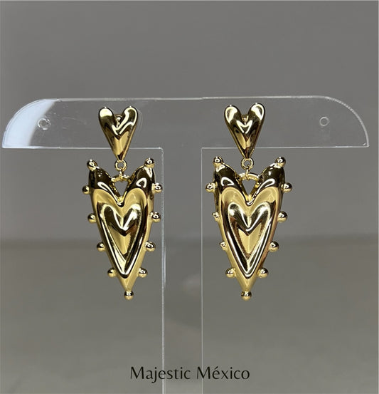 ARETES LARGOS CORAZÓN DUAL TEXTURIZADO