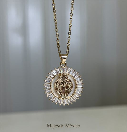 COLLAR MEDALLA SAN BENITO CON ZIRCONIAS