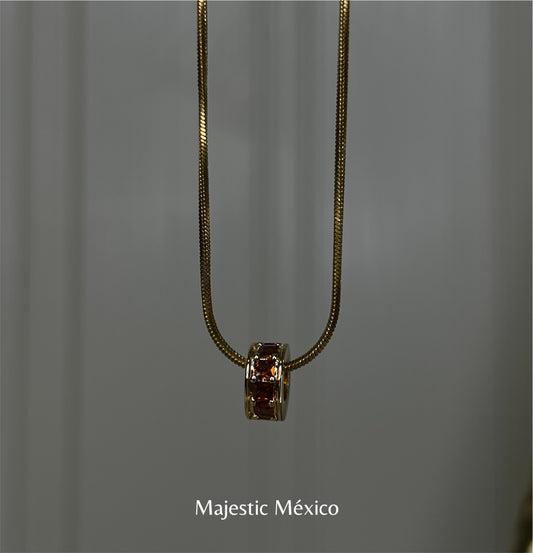 Collar con rondel rojo dorado de acero inoxidable, joyería minimalista Majestic México